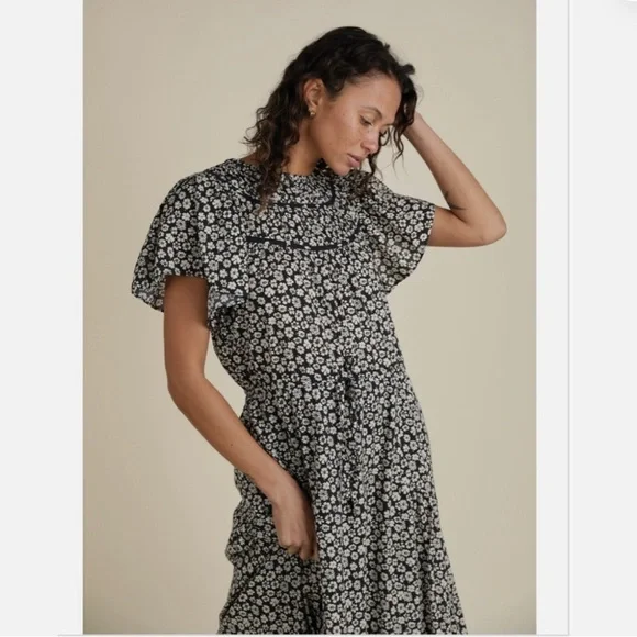 Trovata Nancy Ink Floral Midi Dress Large - Picture 2 of 10